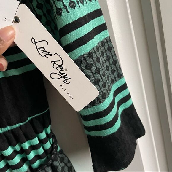 Love Reign Black/Mint Print 3/4 Sleeve Skater Midi Dress; SZ L; BNWT - Picture 5 of 10